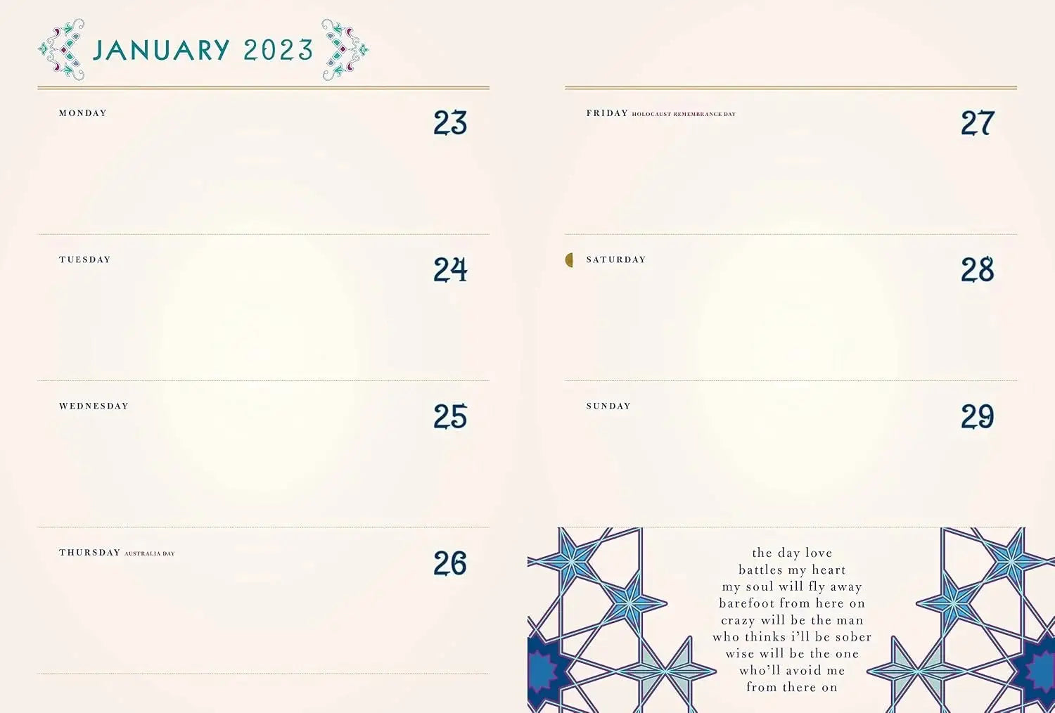 A Year of Rumi Inspiration 2023 - Weekly Planner
