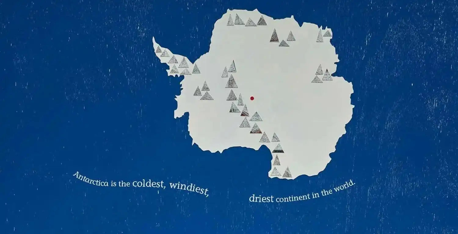 Map of Antarctica with text on a blue background