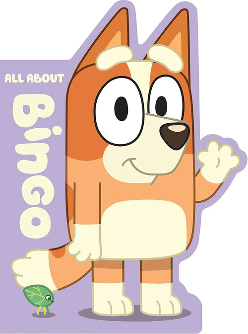 Cartoon dog character with a purple border and text 'All About Bingo'.