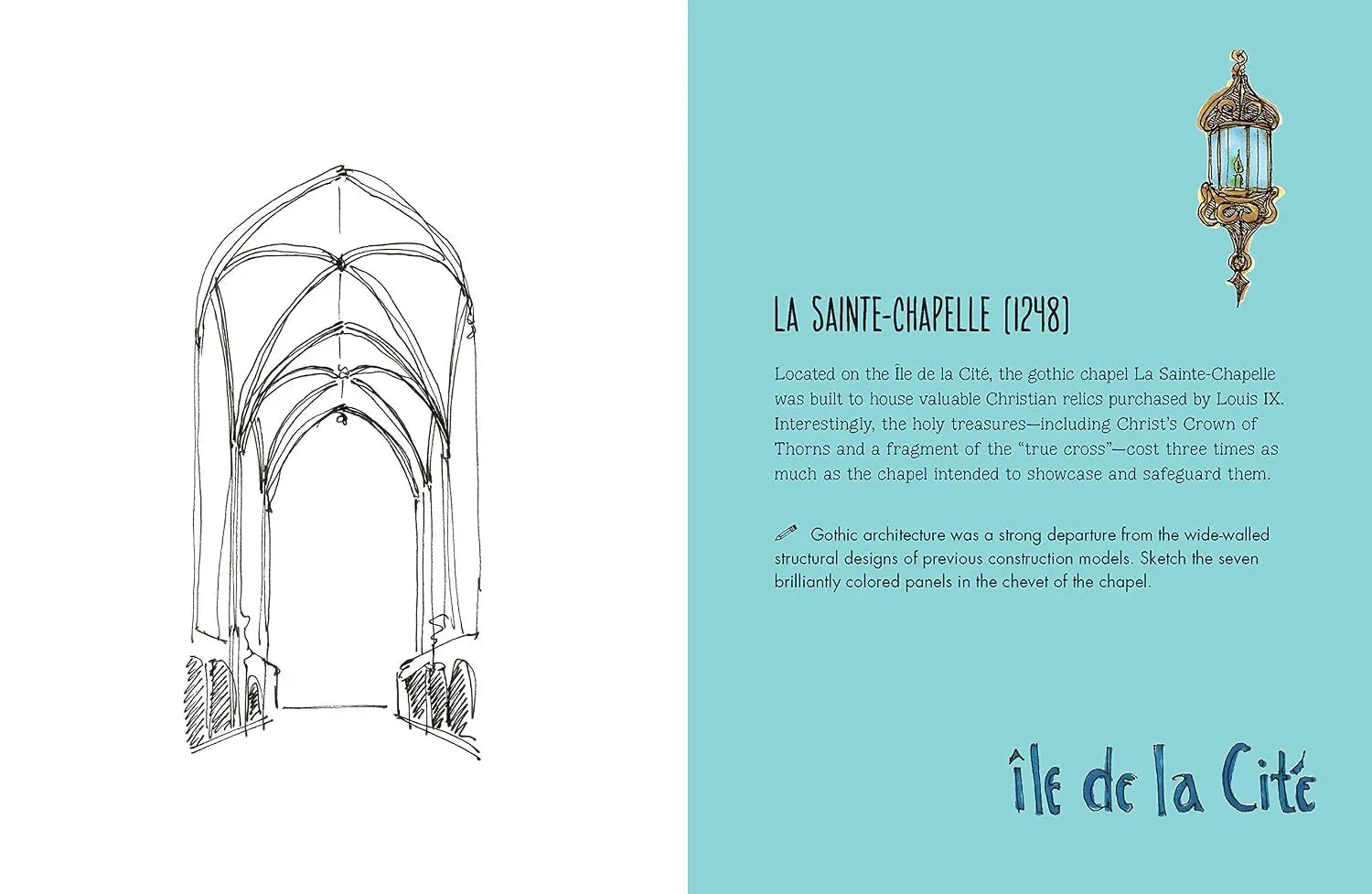 Gothic arch illustration with descriptive text on a light blue background