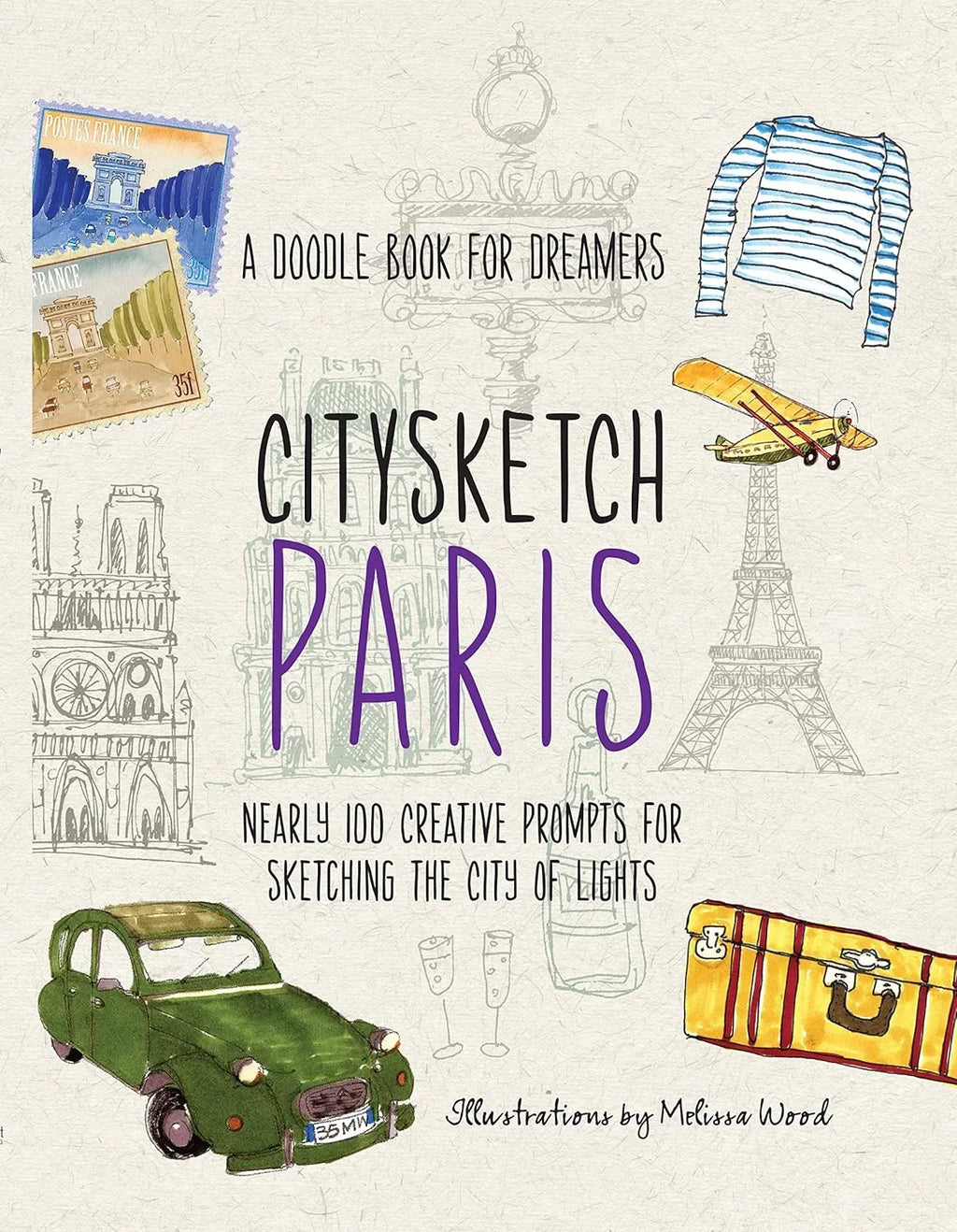 Book cover of 'Citysketch Paris' with illustrations and text on a light background