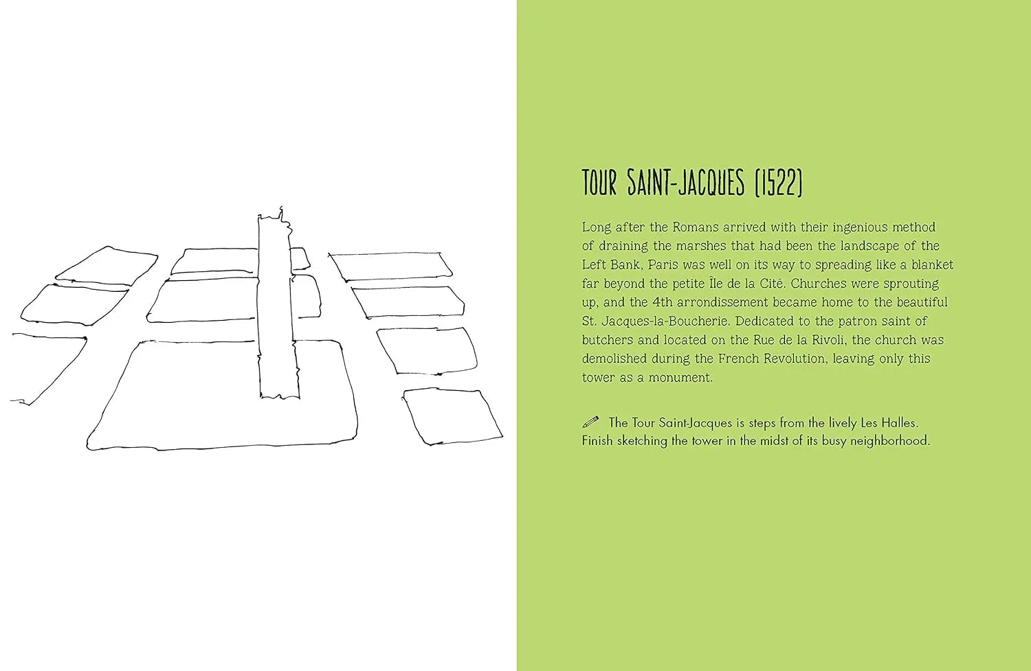 Illustration of a street plan with text on a green background