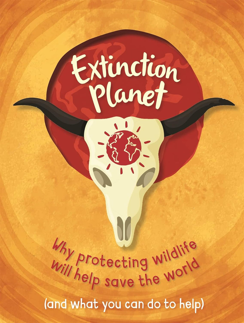 Book cover of 'Extinction Planet' with a skull and red planet design on an orange background