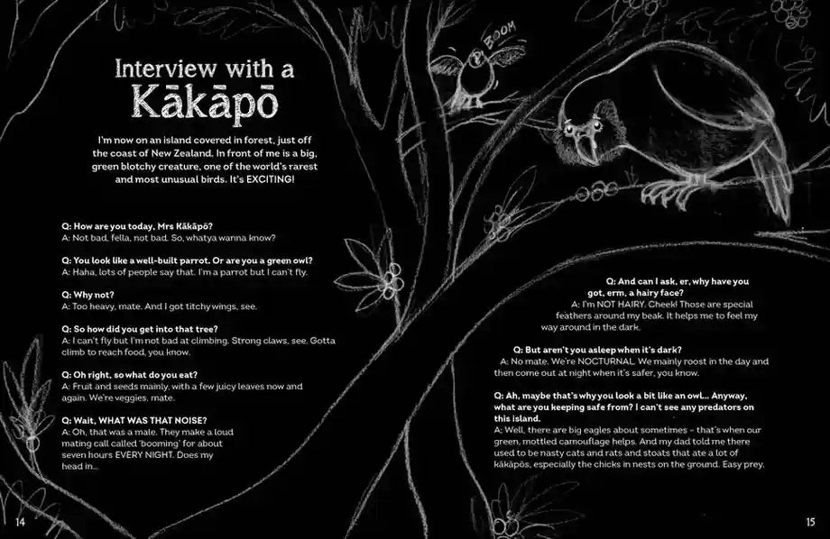 Illustration of a kákáúpó with text on a black background