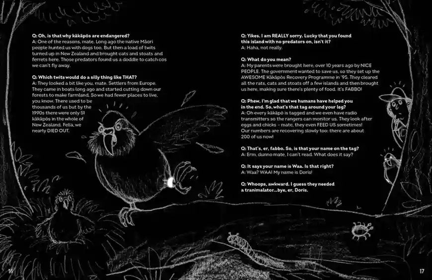 Illustration of a bird with text on a black background