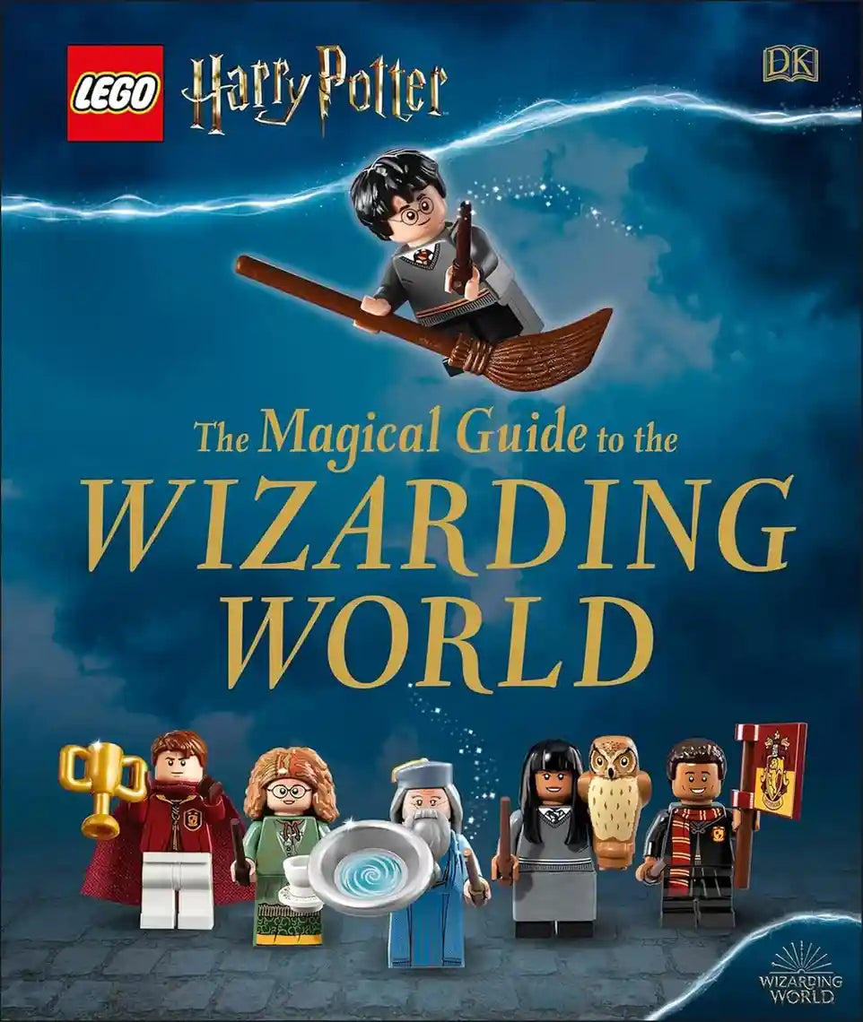 Book cover of 'The Magical Guide to the Wizarding World' featuring LEGO Harry Potter characters and the LEGO logo.
