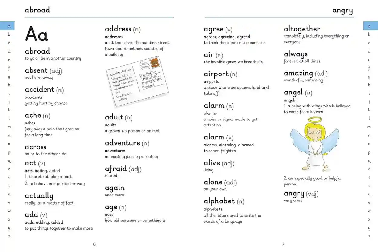 Two pages from a dictionary showing English vocabulary with definitions.
