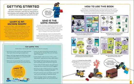 Instructional page from a book on creating LEGO games with diagrams and text.