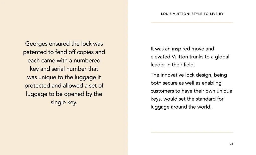 Text on a beige and white background discussing Louis Vuitton luggage lock system.