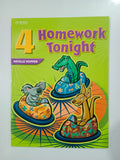 Book cover of '4 Homework Tonight' with cartoon animals and colorful design on a green background