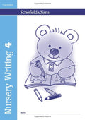 Book cover of 'Nursery Writing 4' by Schofield & Sims with a bear illustration holding a pencil.