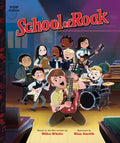 Book cover of 'School of Rock' with animated characters in a classroom setting.