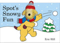 Book cover of 'Spot's Snowy Fun' featuring a cartoon dog in winter clothing with a snowball and tree.