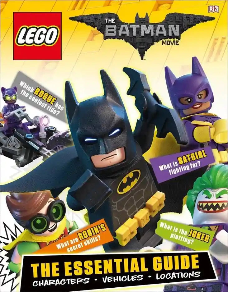 Cover of 'The LEGO Batman Movie: The Essential Guide' with characters and branding.