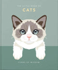 Book cover with a cat illustration and text 'The Little Book of Cats: Purrs of Wisdom' on a green background