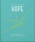 Book titled 'The Little Book of Hope' with a bird illustration on a teal background