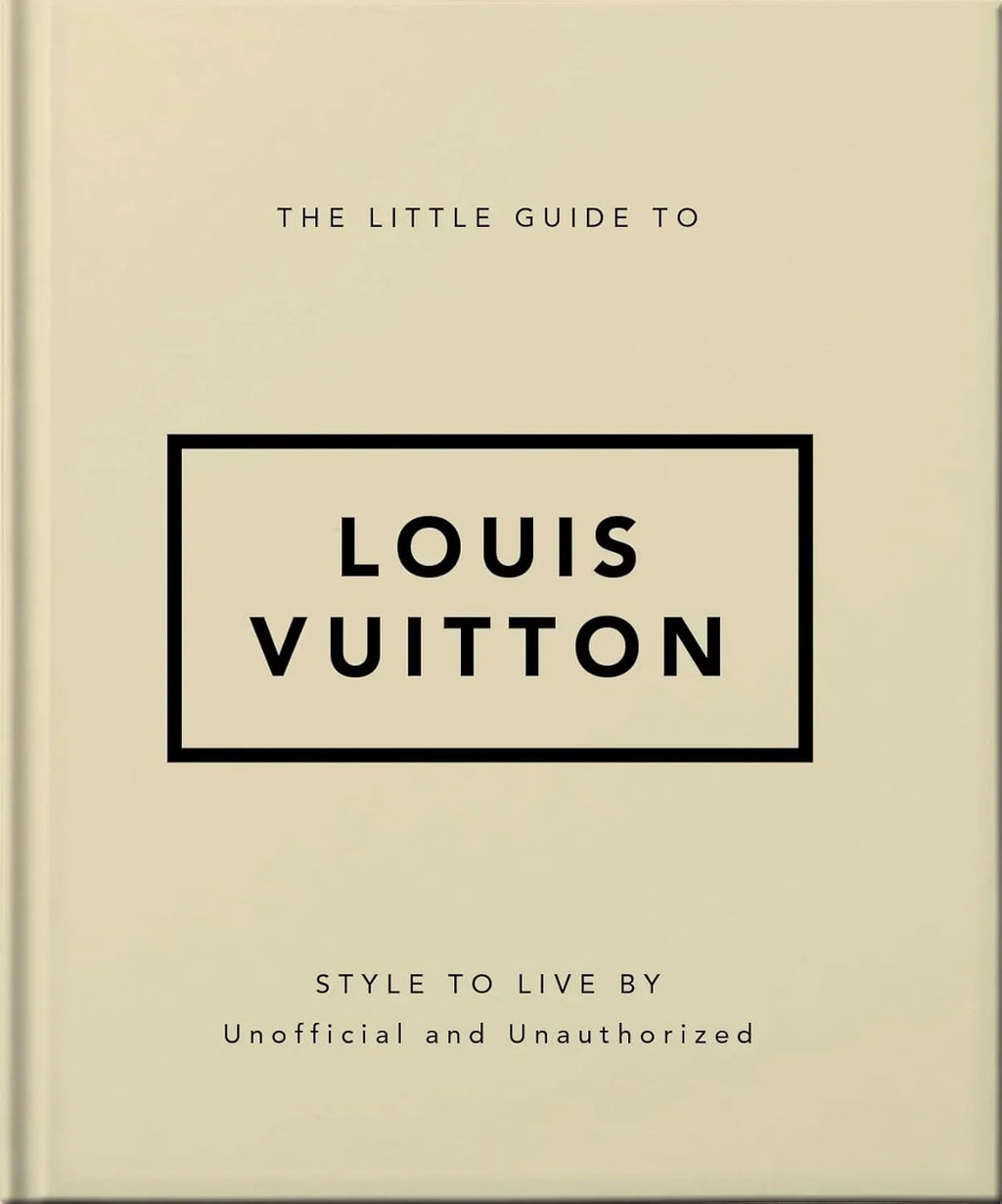 Beige book cover with 'Louis Vuitton' branding and text