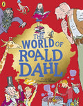 Book cover of 'The World of Roald Dahl' with illustrations on a red background