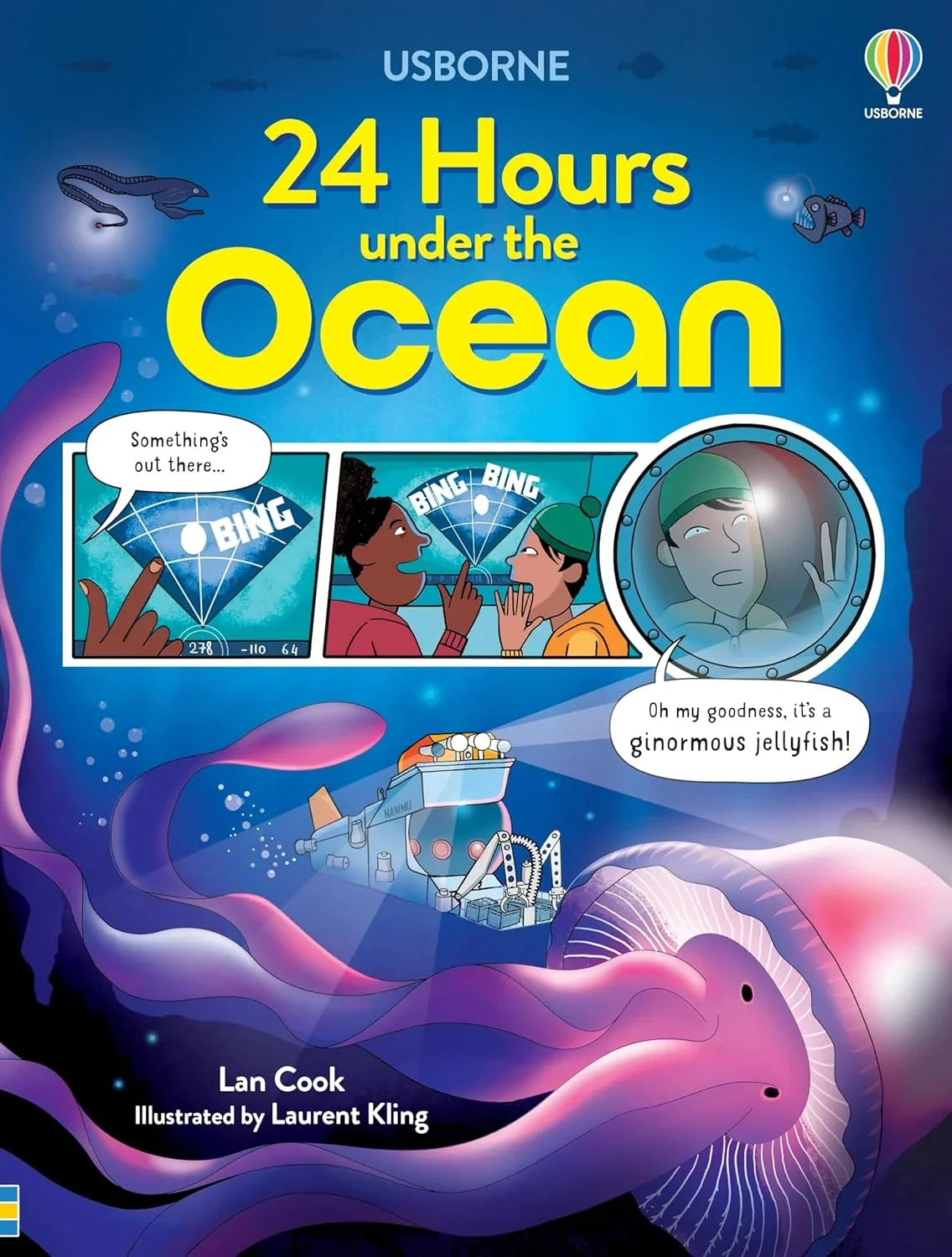 Book cover of '24 Hours under the Ocean' with underwater scene and characters.