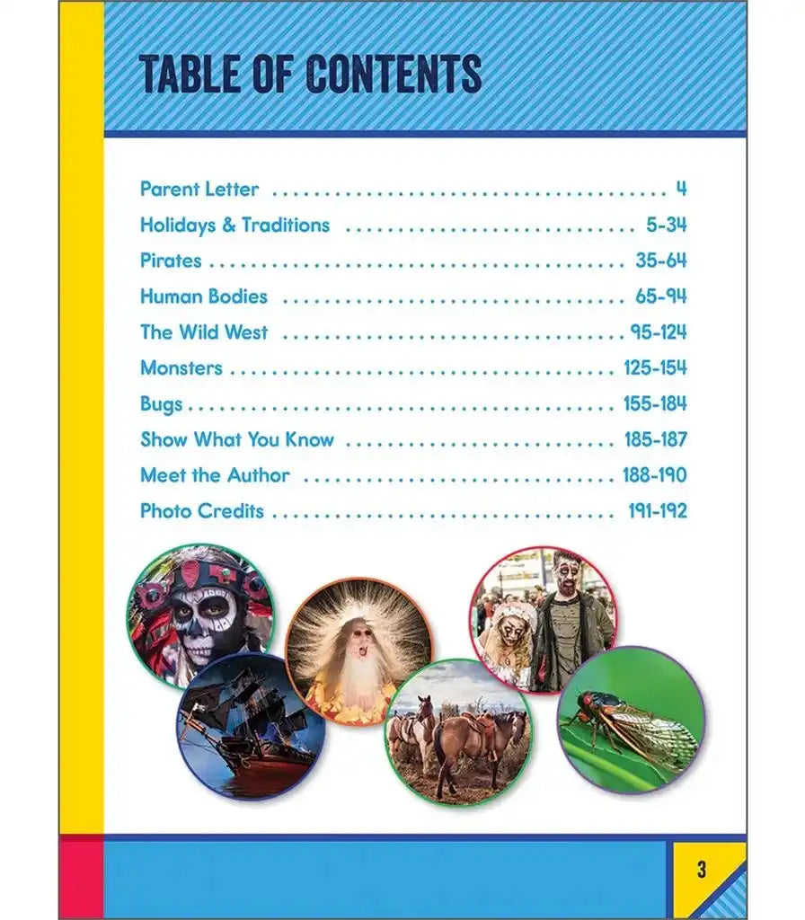 Table of contents from a book with colorful sections and images.